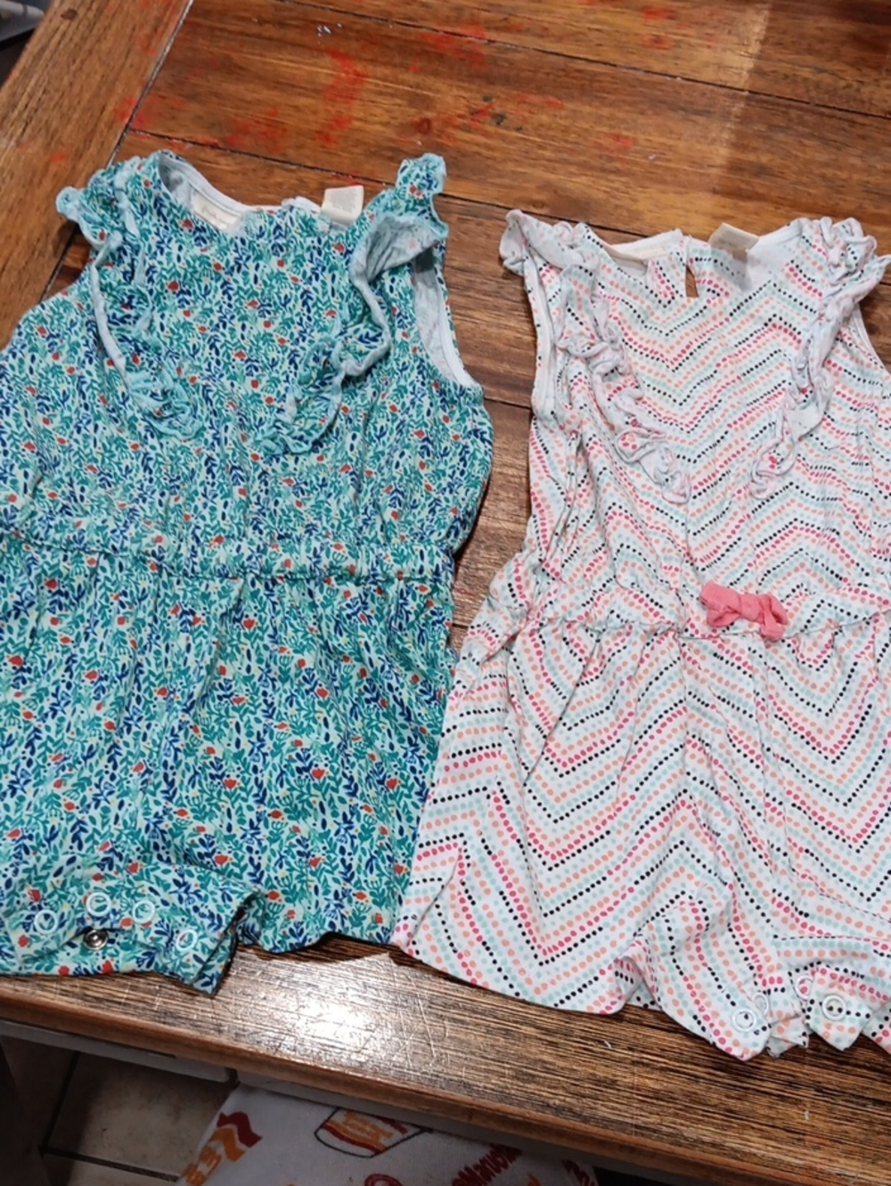First Impressions Girls' Sleeveless Floral & Chevron Romper Set - Blue & White
